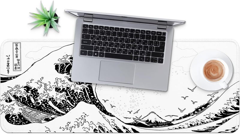 Mayflower Large Gaming Mouse Pad, Full Keyboard Mat, Long Laptop Mousepad, Computer Mouse Mat for Home and Office, Anti-Slip Rubber Base, 31.5 x 11.8 Inches (White Sea Wave) - Image 4